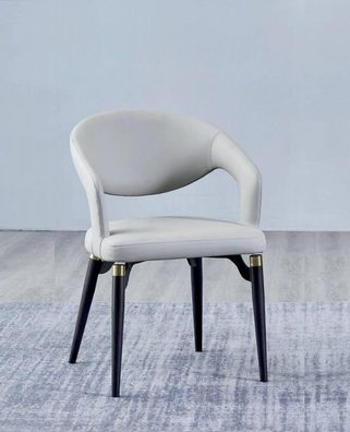 Weißer Esszimmer Lederstuhl Stilvoller Einsitzer Modernes Holzgestell
