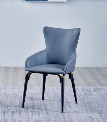 Blauer Esszimmer Stuhl Polster Moderner Einsitzer Designer Lederstuhl