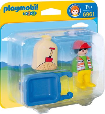 Playmobil Bauarbeiter mit Schubkarre (6961) Playmobil-Figur 1.2.3