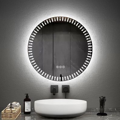 EMKE® LED Badspiegel Rund Mit Beleuchtung Touch Beschlagfrei Einstellbare Helligkeit