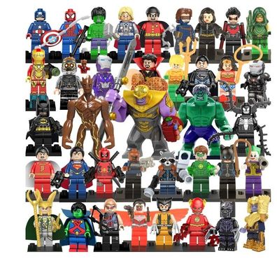 38 Arten von Superhelden-Sets, Bausteine, Puppen, Spielzeugtaschen