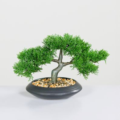 Kunstpflanze Zedem Bonsai grün - 22 cm - Deko Baum Topf Zimmer Pflanze künstlich