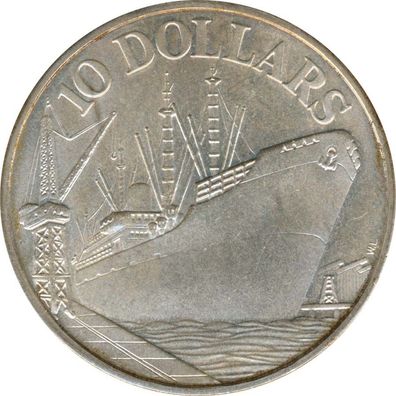 Singapur 10 Dollars 1976 Frachtschiff 10 Jahre Unabhängigkeit Silber*