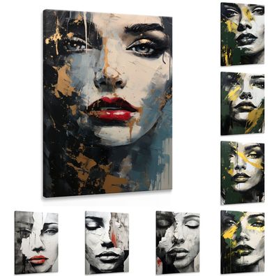 Muralo Leinwandbild Canvas Wandbild Frau Gesicht Porträt Malarei Abstraktion Wanddeko