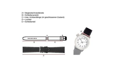 Minott Ersatzband Uhrenarmband Leder Kalb-Waterproof schwarz 22mm