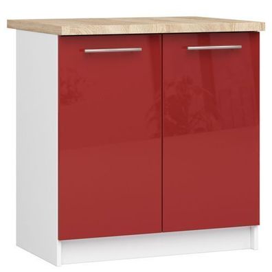 Küchenschrank AKORD OLIWIA modular S80 Weiß 80 cm Front Rot Glanz B80 x H85 x T46 cm