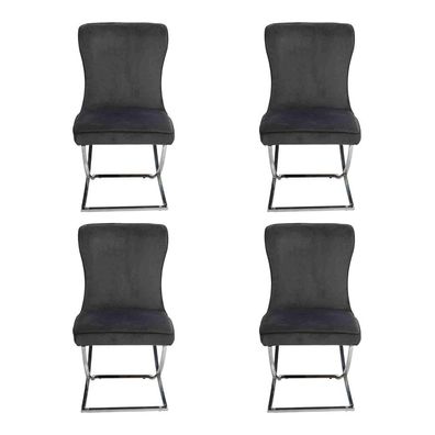 hesterfield Schwarz 4x Stühle Ohne Armlehnen Metallrahmen Esszimmer Stühle