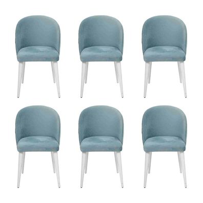 Luxus Esszimmer Holz 6x Stühle blau armlos neues Design gepolsterter Stuhl