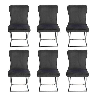 Chesterfield Schwarz 6x Stühle Ohne Armlehnen Metallrahmen Esszimmer Stühle