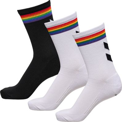 HUMMEL Rainbow Stripe Socken 3er Pack Weiß Schwarz NEU