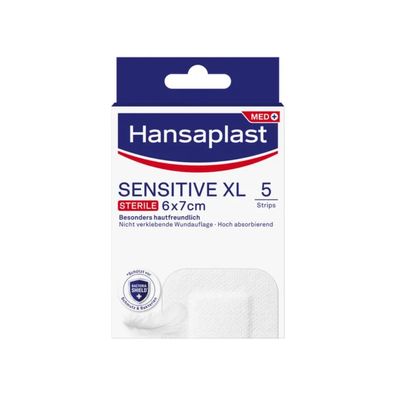 Hansaplast Sensitive XL, steril, besonders hautfreundlich 6 x 7 cm | Packung (5 Stück
