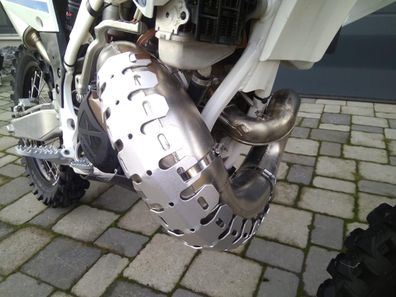 Krümmerschutz 2-Takt Aluminium Hitzeschutz Protektor exhaust Enduro silber