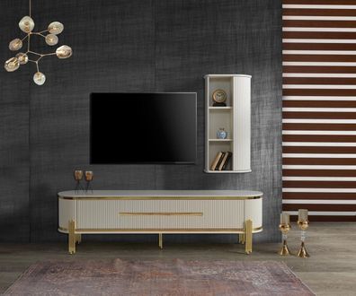 TV Ständer RTV Lowboard Weiß Tisch Holz Modern Wohnzimmer Sideboard