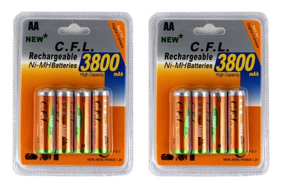 8x AA MIGNON NI-MH AKKU 1,2V 3800 mAh Wiederaufladbar Blister PACK NEU