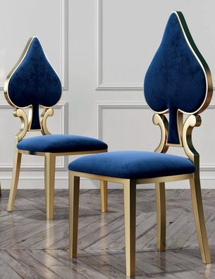 Blau-Goldener Esszimmerstuhl Moderner Einsitzer Polster Und Holz Stühle