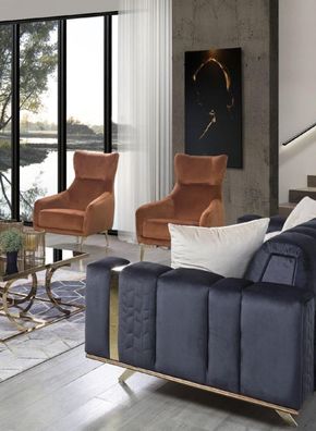 Sessel Einsitzer Luxus Polster Möbel Wohnzimmer Braun Sessel Textil Lounge Neu
