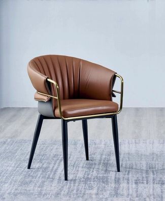 Brauner Lederstuhl Designer Esszimmer Möbel Holzstühle Textil Stühle