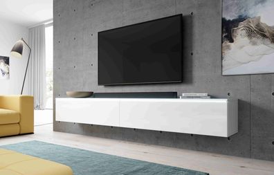 FURNIX TV Lowboard BARGO Fernsehschrank 200 cm (2x100cm) ohne LED Weiß-Weiß Glanz
