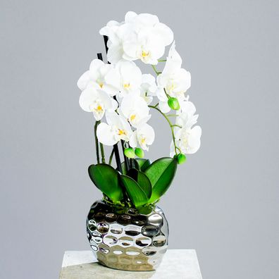 Kunst Blume weiße Orchidee im Topf - 53 cm - Deko Zimmer Topf Pflanze künstlich