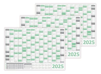 3 Stück Green Wandkalender DIN A0 2025 gerollt Wandplaner Ferien & Feiertage