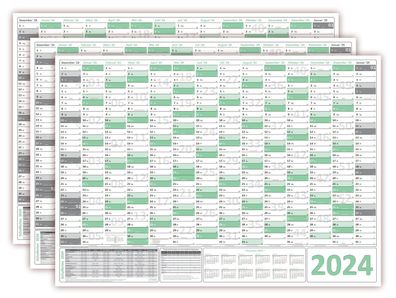 3x Green Wandkalender DIN A0 2024 gerollt Wandplaner inkl. Ferien & Feiertage