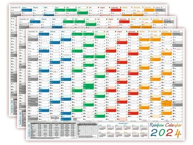 3x Rainbow Wandkalender DIN A1 2024 gerollt Wandplaner inkl. Ferien & Feiertage