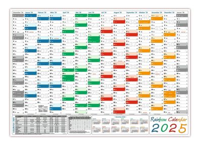 Rainbow Wandkalender DIN A2 2025 gerollt Wandplaner inkl. Ferien & Feiertage