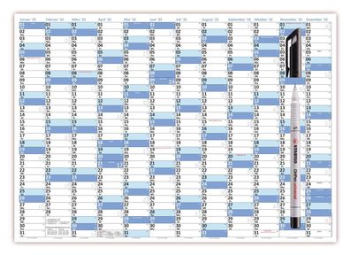 Wandkalender DIN A1 2025 nass abwischbar + Folienstift 84x59cm Kalender gerollt