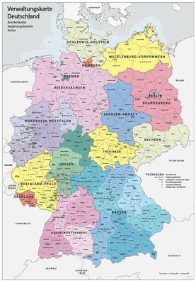 XXL Verwaltungskarte Deutschland 100 x 70cm Bundesländer Deutschlandkarte (K703)
