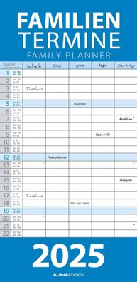 Kalender 2025 -Blau Familienplaner 2025- 22 x 45cm