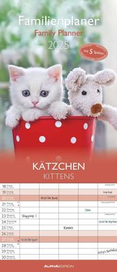 Kalender 2025 -Familienplaner Kätzchen 2025- 19,5 x 45cm