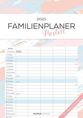 Kalender 2025 -Familienplaner Pastell 2025- 29,7 x 42cm