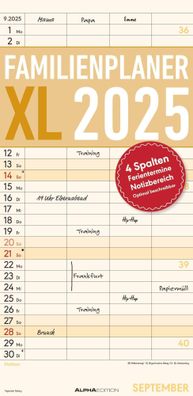 Kalender 2025 -Familienplaner XL mit 4 Spalten 2025- 22 x 45cm