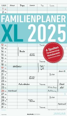 Kalender 2025 -Familienplaner XL mit 6 Spalten 2025- 26 x 45cm