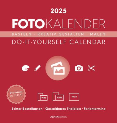 Kalender 2025 -Foto-Bastelkalender rot 2025- 21 x 22cm