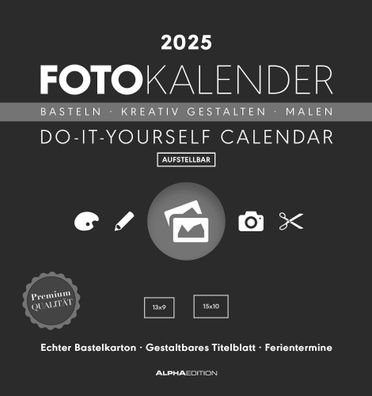 Kalender 2025 -Foto-Bastelkalender schwarz 2025- 16 x 17cm