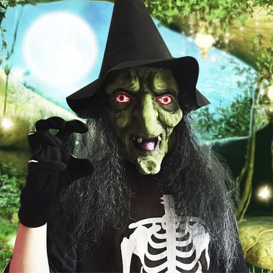 Halloween Horror Alte Hexenmaske Hut Cosplay Clown Latexmasken Gruenes Gesicht .