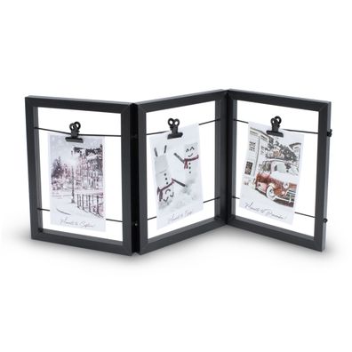 Bilder Rahmen klappbar für 3 Fotos - 54 x 23 cm - Holz Postkarten Halter schwarz