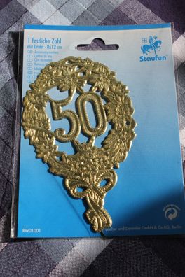 Festliche Zahl zum 50. Geburtstag mit Draht; Größe ohne Draht 80 x 120 mm, goldfarben