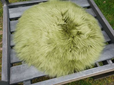Sitzauflage Sitzkissen echtes Schaffell / Lammfell grasgrün ca. 40cm rund