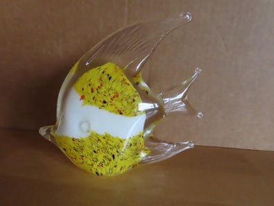 Figur Fisch aus Glas klar gelb weiß / ca. 13 cm hoch
