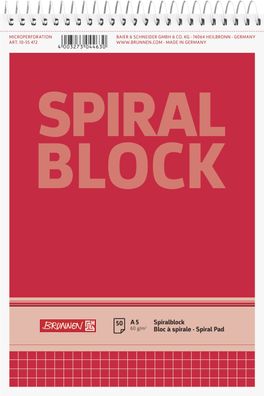 Brunnen Spiralblock A5 60 g/ m² 50 Blatt kariert 10-55472 Notizblock Spirale