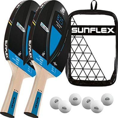 Sunflex B25 2x Tischtennisschläger + Hülle Double + 2x 3 * * * ITTF SX40+ TT Bälle