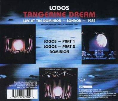 Tangerine Dream: Logos: Live 1982 (Remaster 2020) - Virgin - (CD / Titel: H-P)