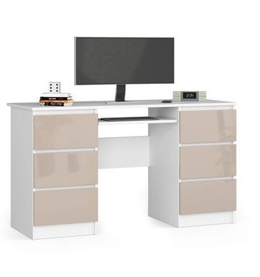 PC-Schreibtisch AKORD A11 Weiß Front Cappuccino Glanz B135 x H77 x T50 cm