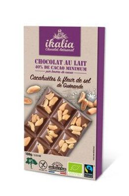 Ikalia Tafel Milchschokolade 40% Kakao mit Erdnüsse und Meersalz aus Guérande 100g