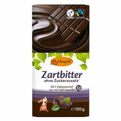 Birkengold Birkengold Zartbitter Schokolade, 55% Kakaogehalt, ohne Zuckerzusatz 100g