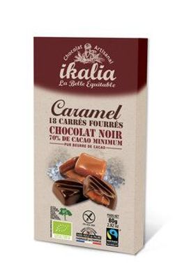 Ikalia Zartbitterschokolade Karamell Stückchen 70 % Kakao 80g