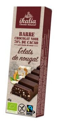 Ikalia Zartbitterschokolade 70% Kakao mindestens mit Nougat Stückchen aus Monteli...