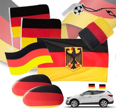 Deutschland Auto Fanartikel Set - Autozubehör 8-teilig - Fußball WM EM